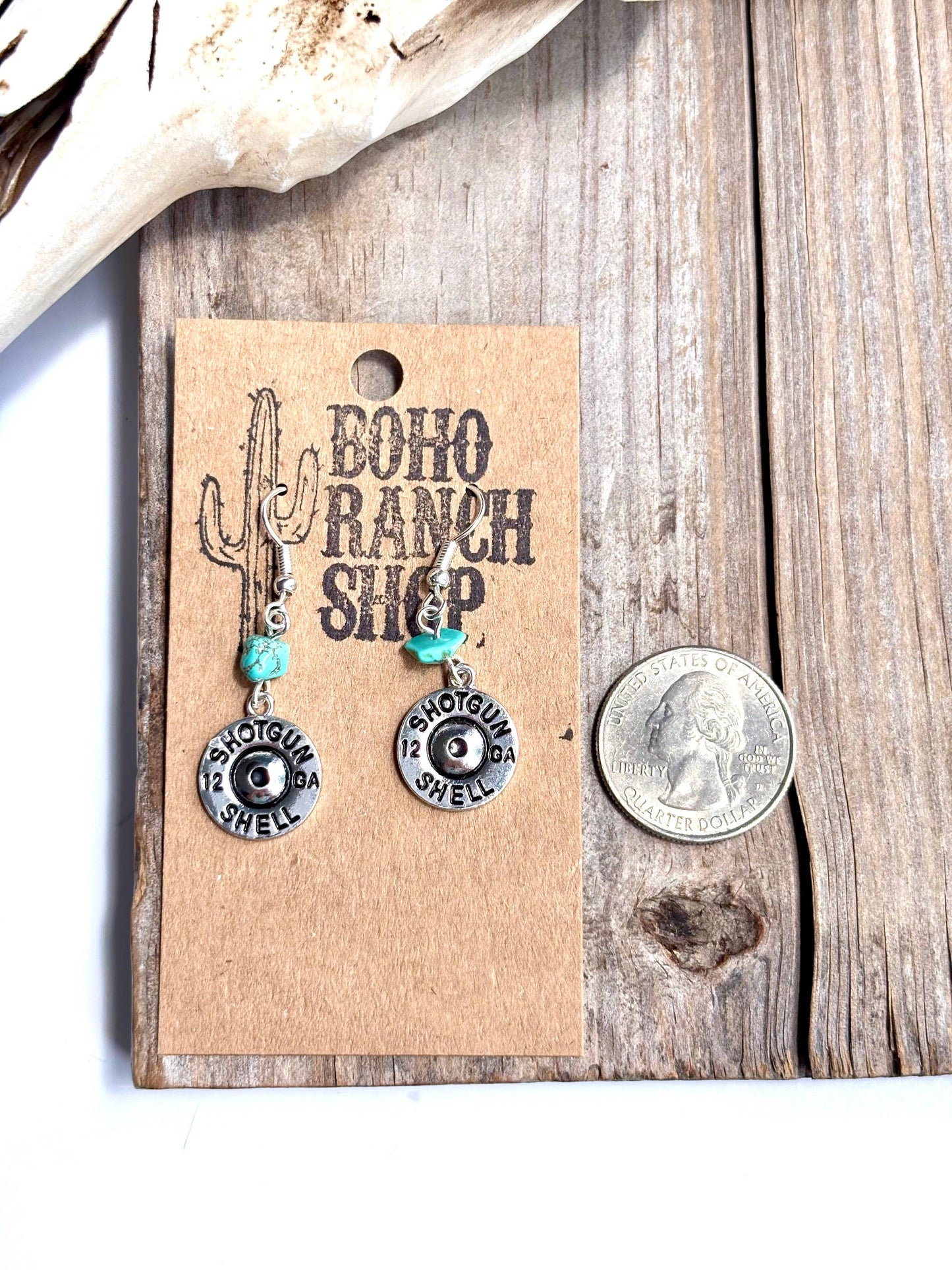 Western Shotgun Shell Turquoise Stone Drop Earrings