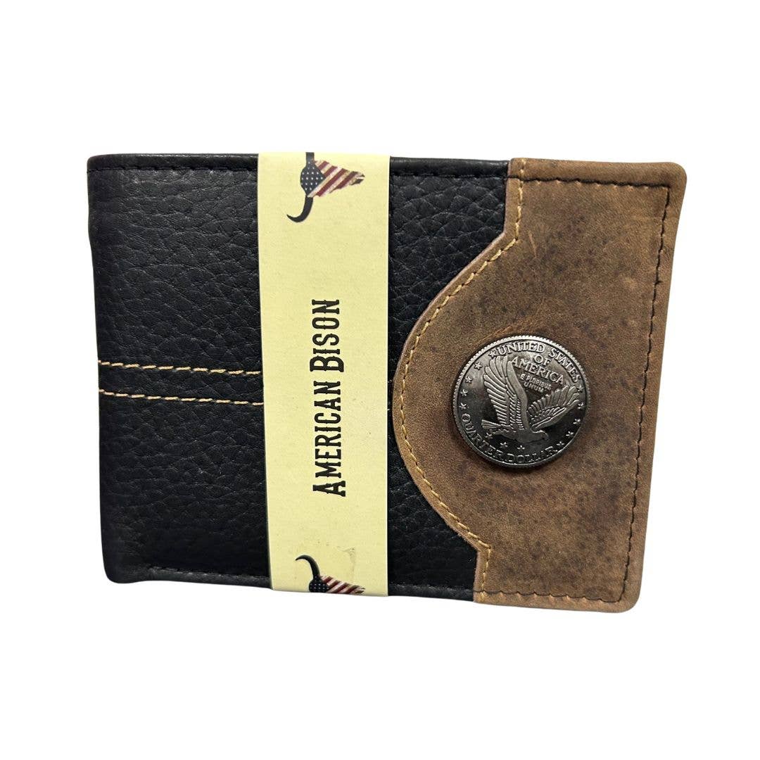 Mixed Media Two Tone Bifold Rodeo Wallet w/ Medallion