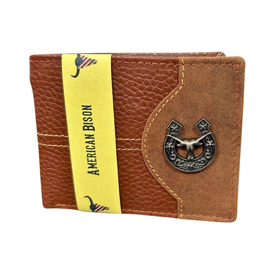 Mixed Media Two Tone Bifold Rodeo Wallet w/ Medallion