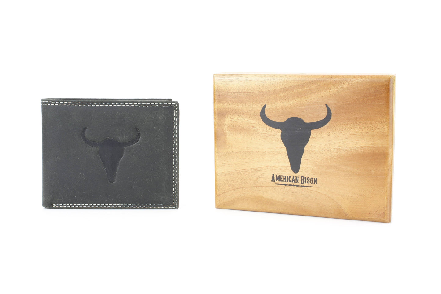 Men’s Bi-Fold Wallet with Embossed Bison Skull