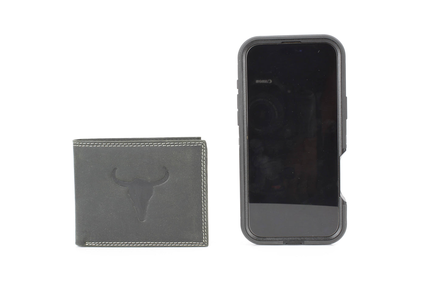 Men’s Bi-Fold Wallet with Embossed Bison Skull