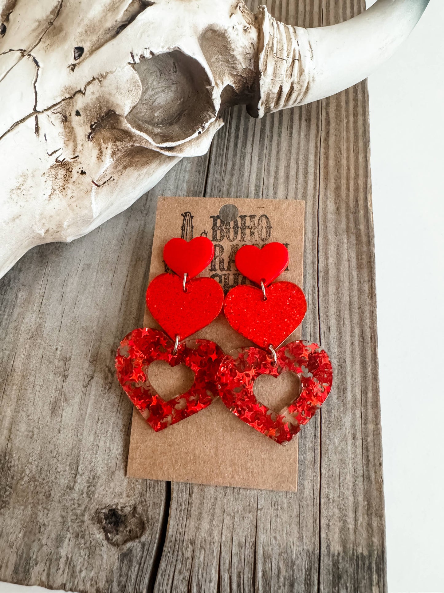 Stacked Red Heart Earrings - Valentines’s Day - Love