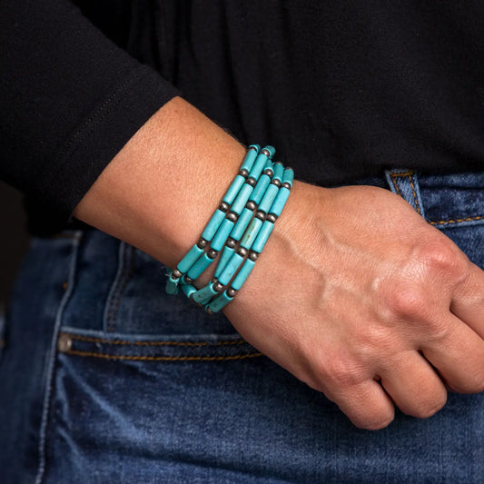 5 Strand Turquoise Tube Bead & Faux Navajo Stretch Bracelet
