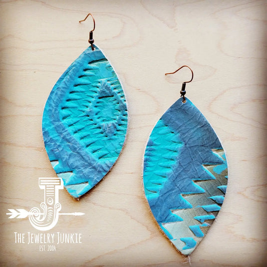 Aztec Cyan Leather Earrings