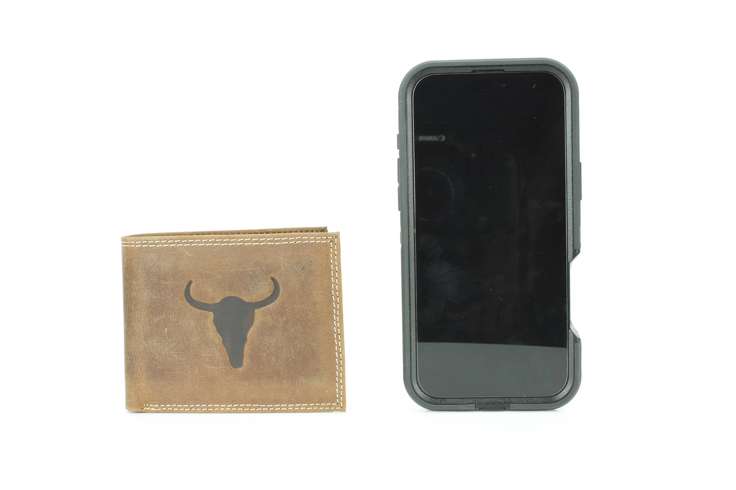Men’s Bi-Fold Wallet with Embossed Bison Skull