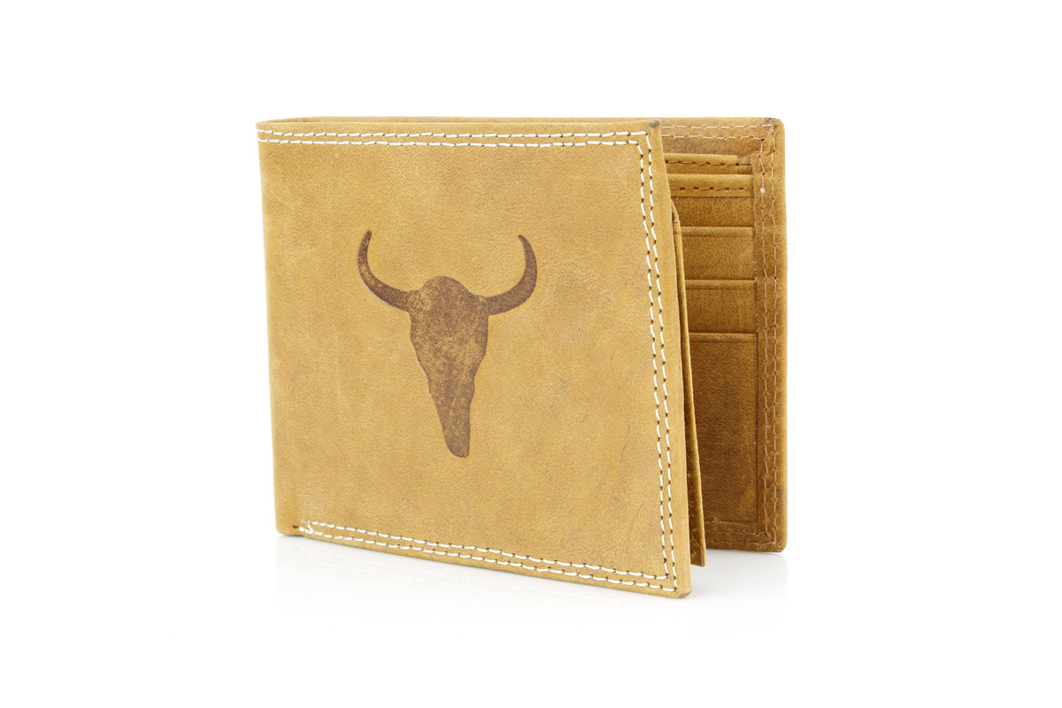 Men’s Bi-Fold Wallet with Embossed Bison Skull