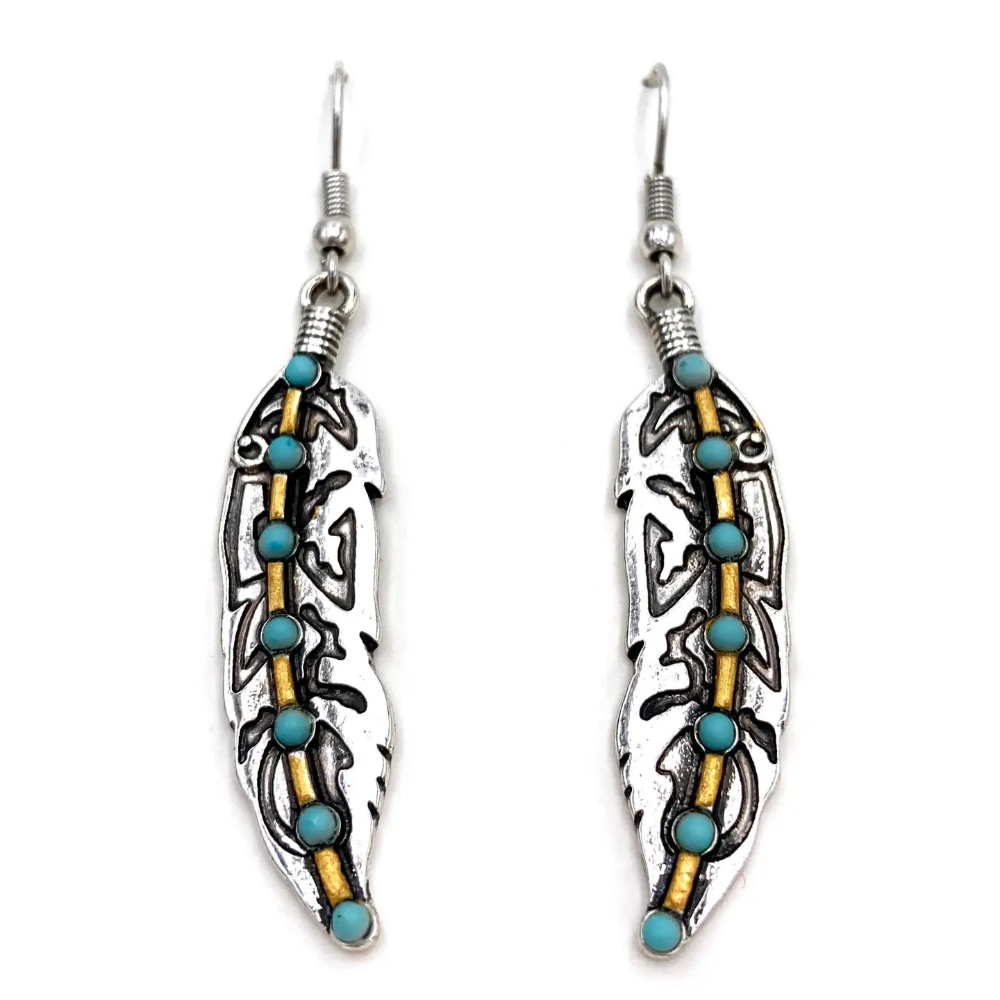 Western Native American Feather Hook Dangle Earrings