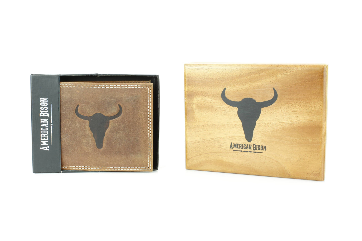 Men’s Bi-Fold Wallet with Embossed Bison Skull