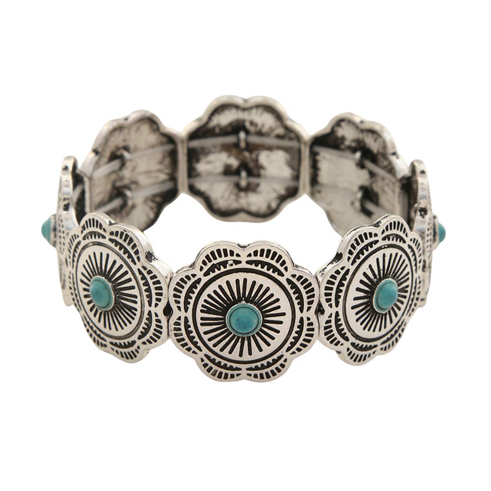 FLOWER WESTERN STYLE CONCHO STRETH BRACELET