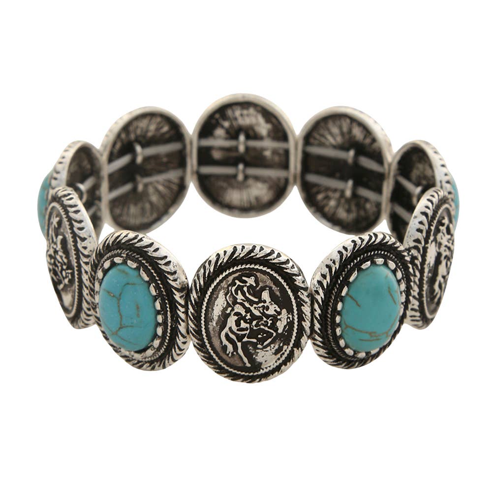WESTERN MEDALLION TURQUOISE STRETCH BANGLE BRACELET