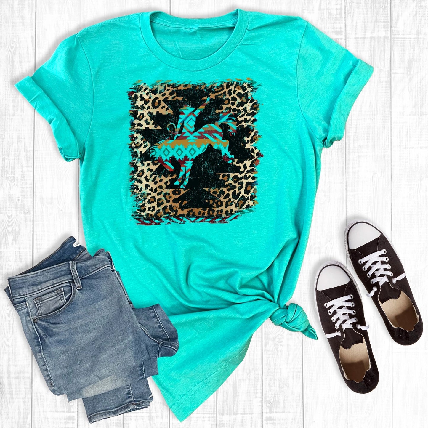 Leopard Aztec Bucking Horse T-shirt