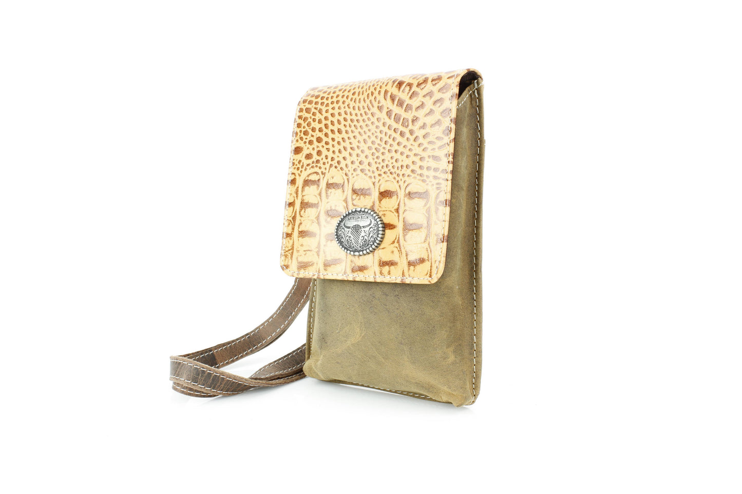 Women’s Messenger Bag with Camel Crocodile Design