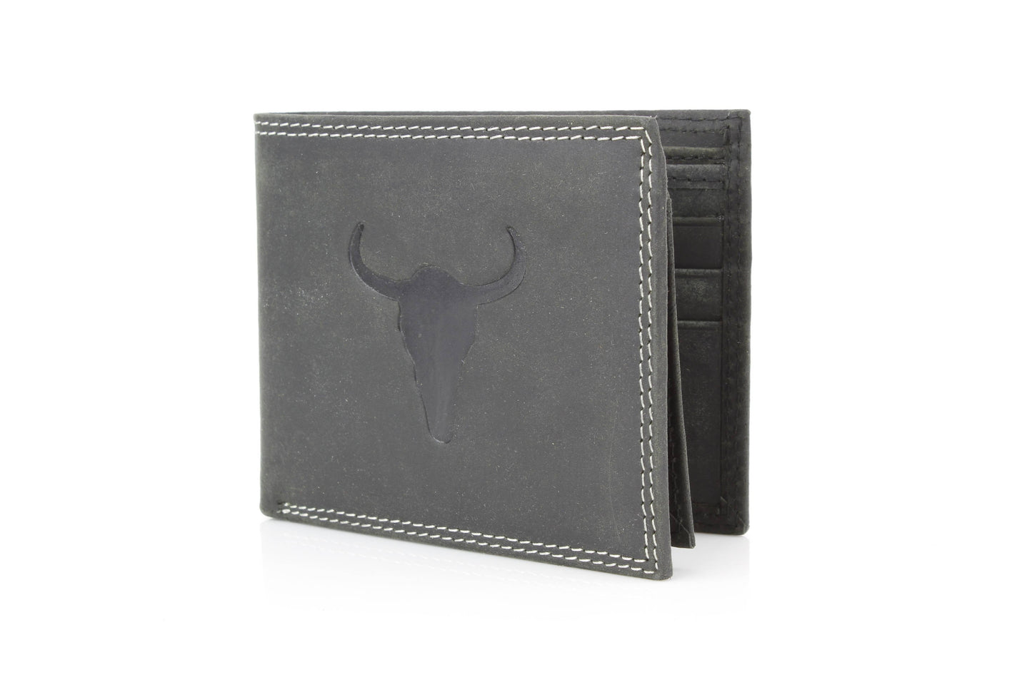 Men’s Bi-Fold Wallet with Embossed Bison Skull