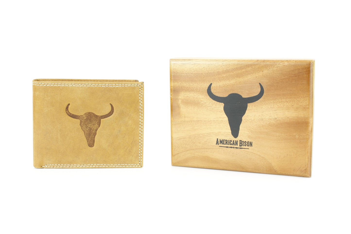 Men’s Bi-Fold Wallet with Embossed Bison Skull
