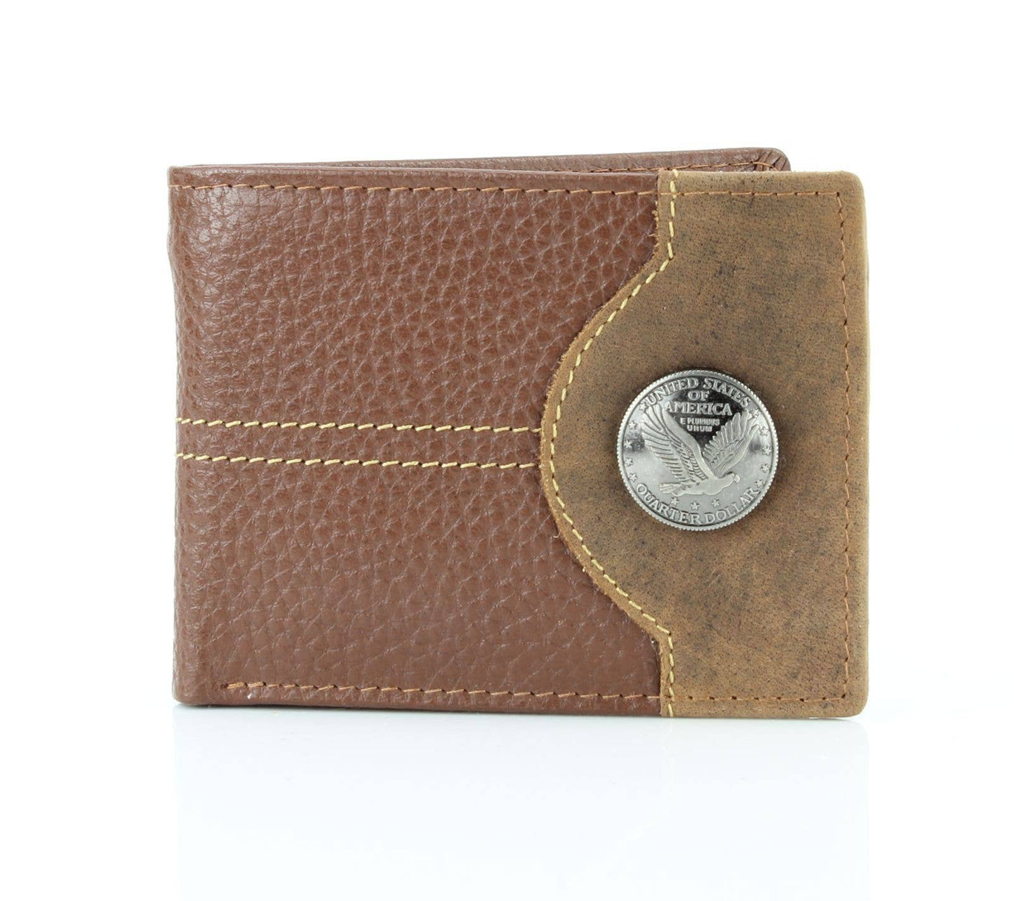 Mixed Media Two Tone Bifold Rodeo Wallet w/ Medallion