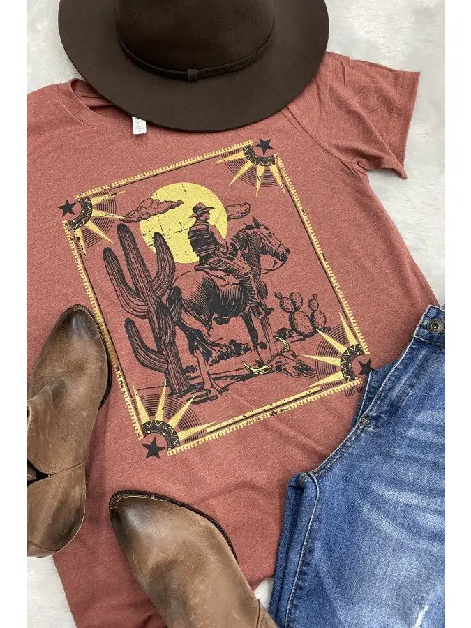 Western Cowboy Sun Graphic T-shirt