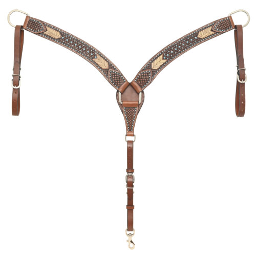 Rafter T Breast Collar w/ Rawhide weaving and Turquoise Flower Spots and Beads