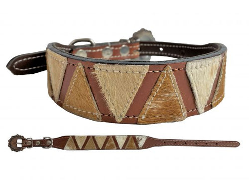 Hair on Cowhide Triangle Leather Dog Collar