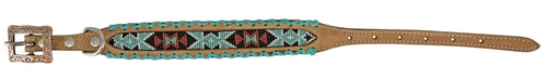Teal, White & Burgundy Navajo Beaded Inlay Design w/ Turquoise Rawhide Lacing
