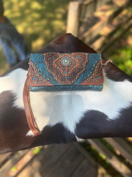 Western Wallet Turquoise and Tan