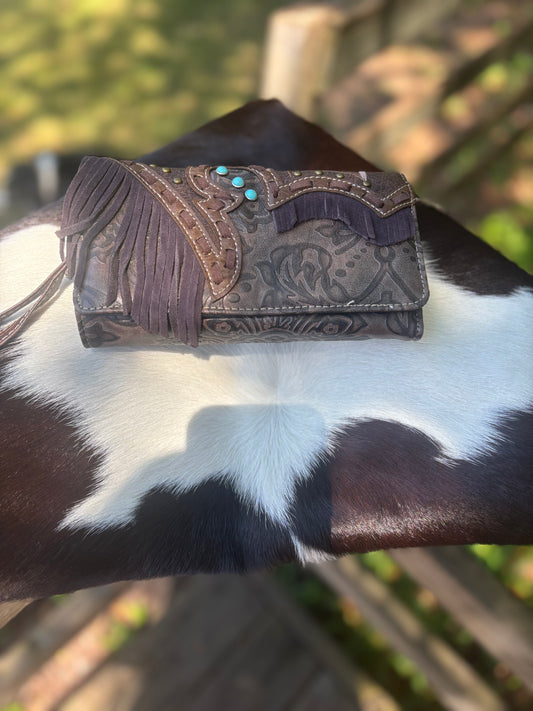 Western Wallet- Chocolate w/ Fringe