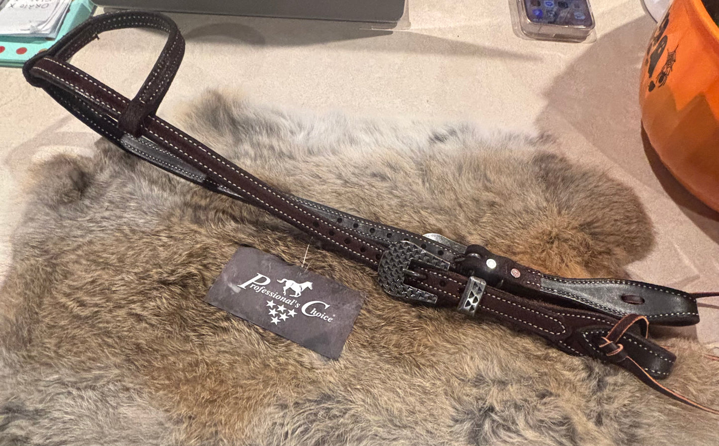 CHOCOLATE ROUGHOUT ONE- EAR HEADSTALL BY PC