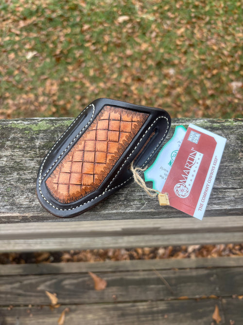 ANGLED KNIFE SCABBORD - NATURAL W/ MINI COURSE WEAVE-LARGE