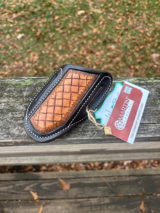 ANGLED KNIFE SCABBORD - NATURAL W/ MINI COURSE WEAVE-LARGE