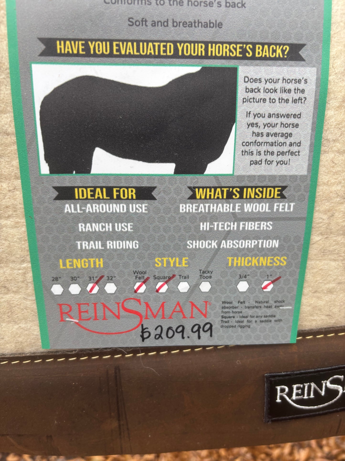 Reinsman Wool Contour Saddle Pad