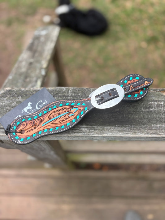 Turquoise Feather Spur Straps by Professionals Choice