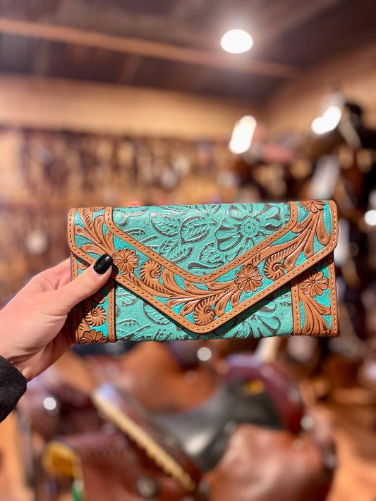 Turquoise Genuine Leather Wallet Clutch