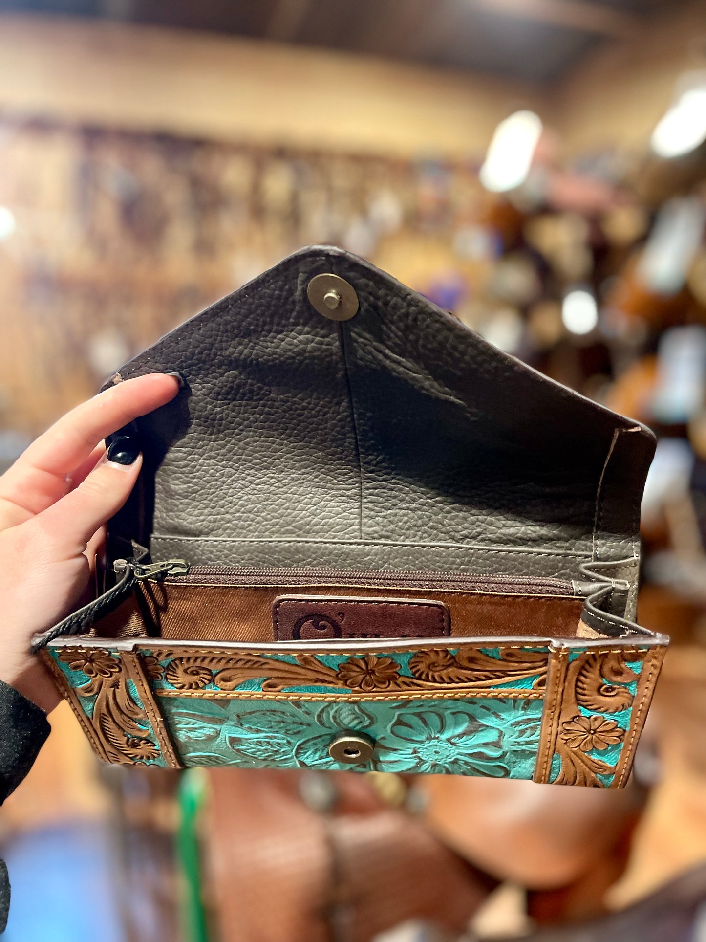 Turquoise Genuine Leather Wallet Clutch
