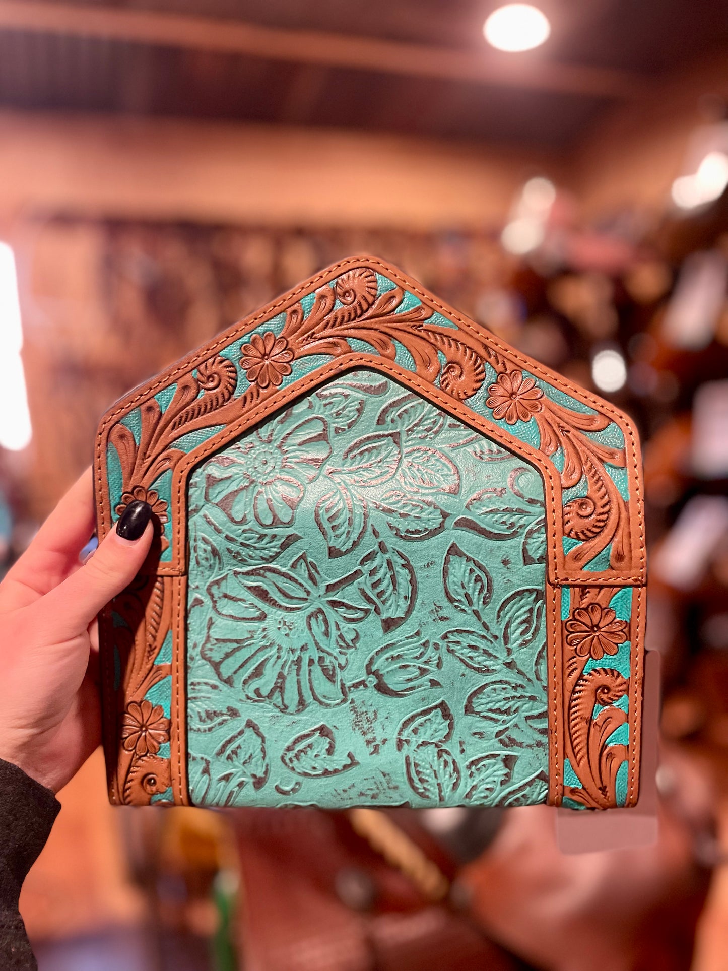 Turquoise Genuine Leather Wallet Clutch