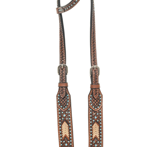 One Ear Headstall w/ Rawhide Weaving and Turquoise Spots