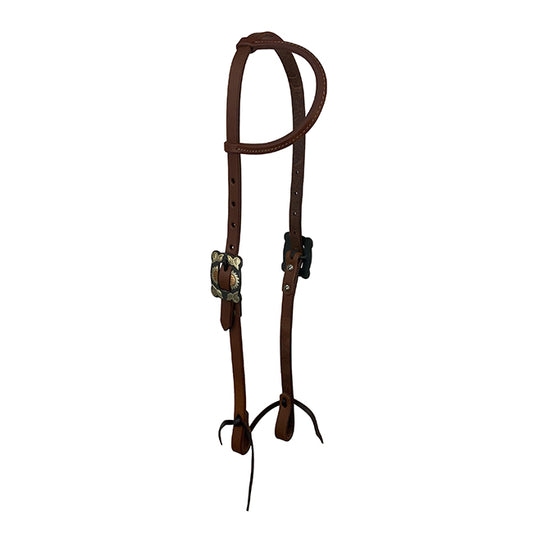 Oiled Harness Single Ear Headstall With Antique Sunflower Buckle