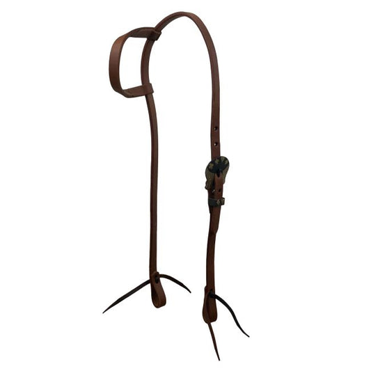 Oiled Harness Single Ear Headstall With Cowboy Gambler Buckle