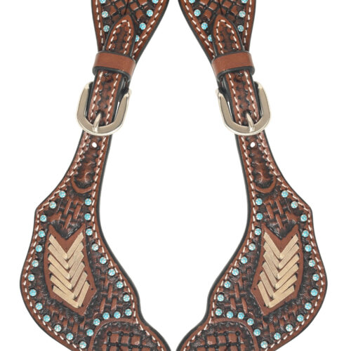 Rafter T Spur Straps with Rawhide Weaving and Turquoise beads
