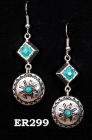 Round Dangle Earrings w/ Turquoise Accent