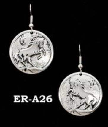 Silver Circle Rearing Horse Earrings