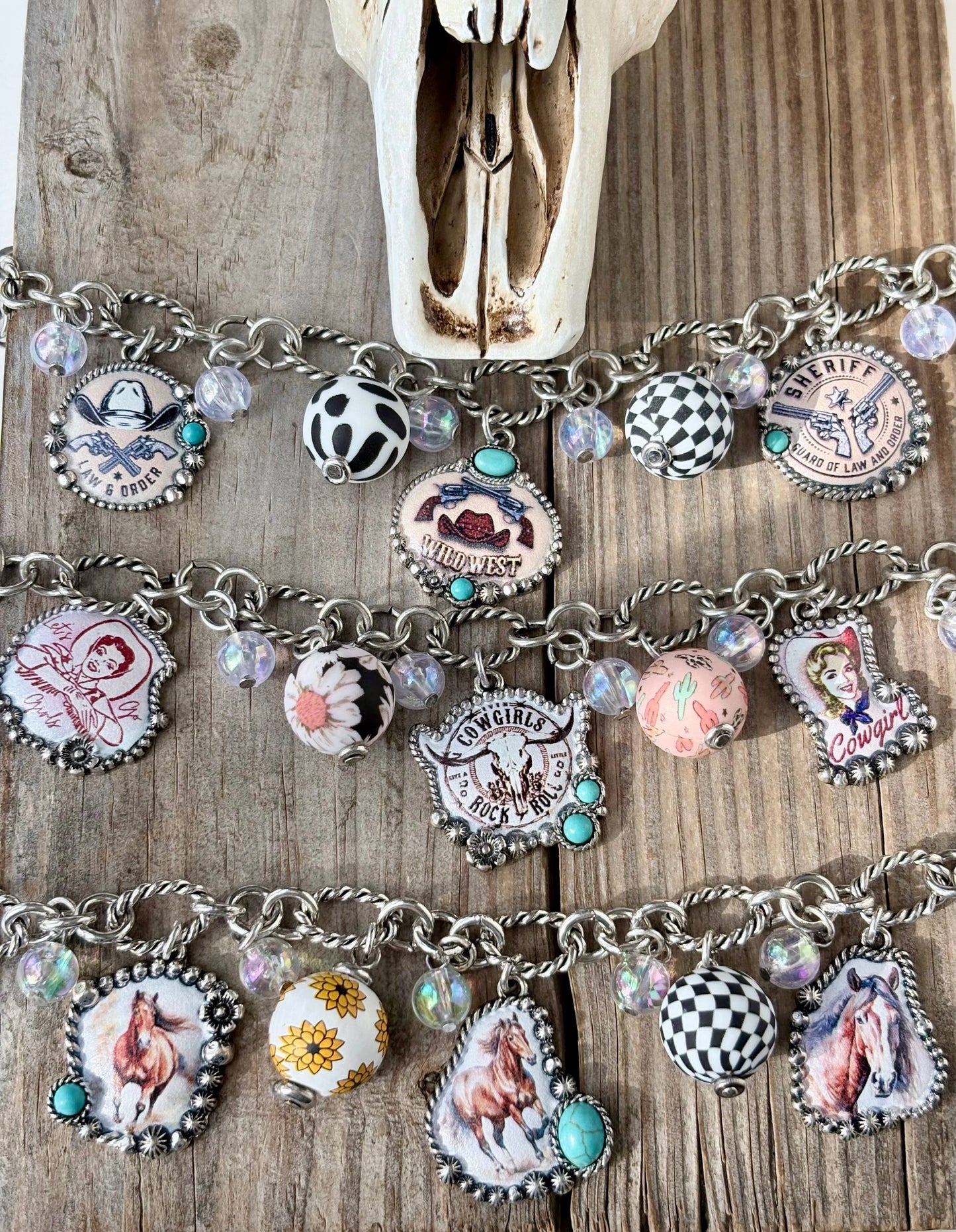 Western Style Multi Charm w/ Turquoise Stone Bracelet