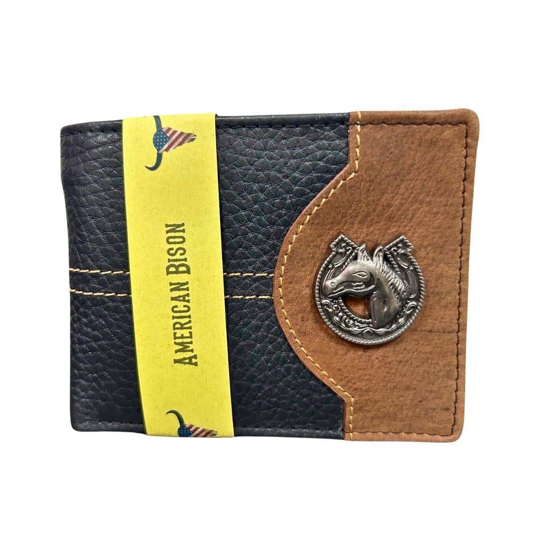 Mixed Media Two Tone Bifold Rodeo Wallet w/ Medallion