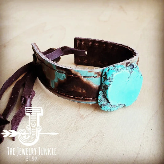 Turquoise Slab on Turquoise Navajo Leather Cuff