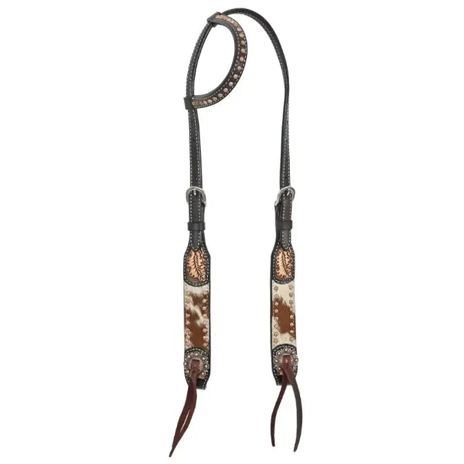 One Ear Headstall- Cowhide w/ Antique Dots and Conchos
