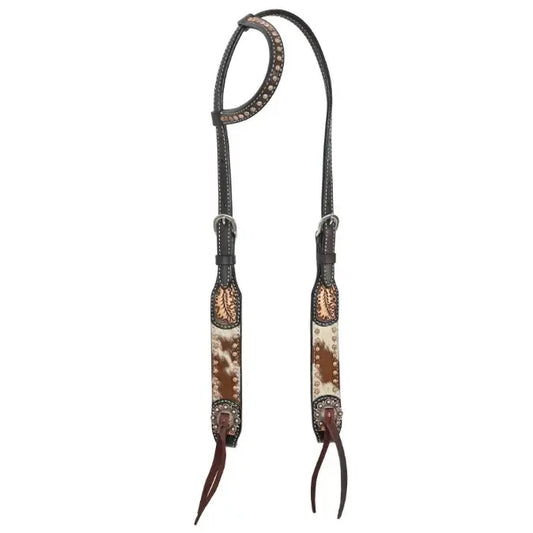 One Ear Headstall- Cowhide w/ Antique Dots and Conchos