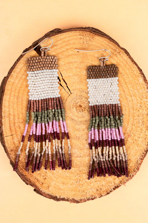 Newcastle Brown & White Multi Seed Bead Fringe Earrings