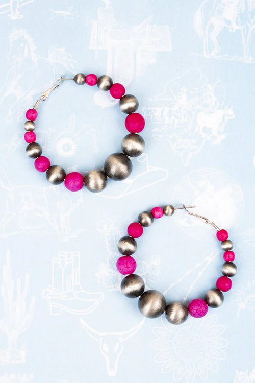 Fuchsia Griselda Silver Pearl Hoops