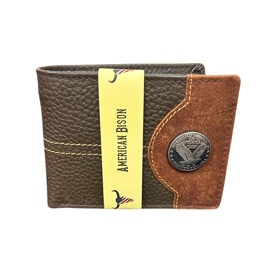 Mixed Media Two Tone Bifold Rodeo Wallet w/ Medallion