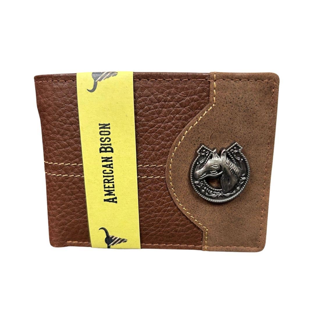 Mixed Media Two Tone Bifold Rodeo Wallet w/ Medallion