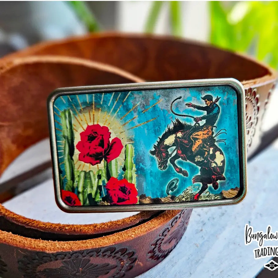 Cactus Rose Cowboy Western Belt Buckle