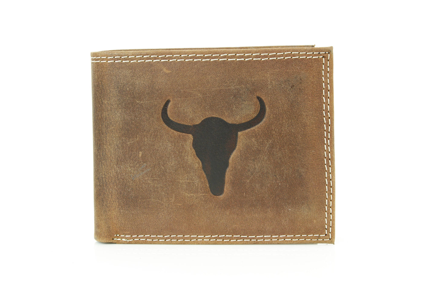 Men’s Bi-Fold Wallet with Embossed Bison Skull